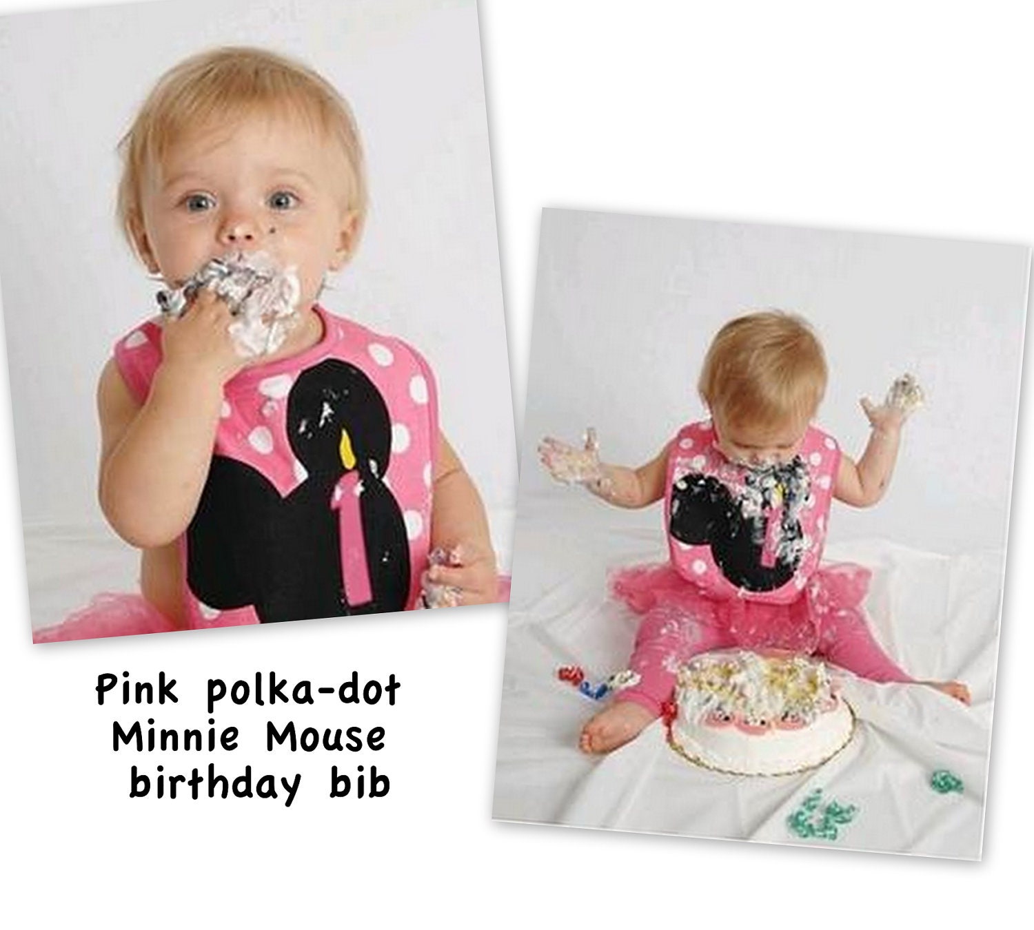 MINNIE MOUSE polka dot birthday bib