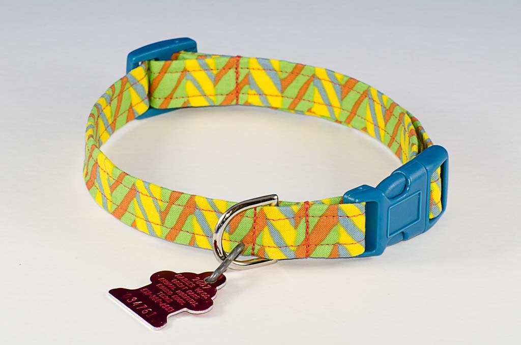 Orange Green Blue Chevron - Dog Collar - Adjustable