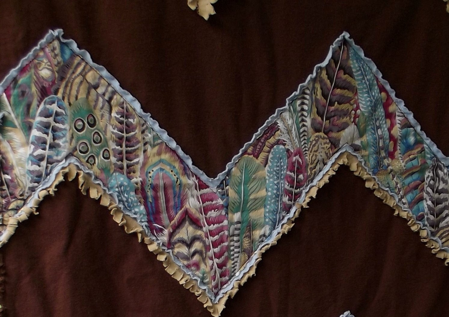 brown feather quilt blanket, chevron design