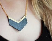 Wooden Chevron Necklace (Black - Gold) Geometric Shape Jewellery - Modern Handmade Jewellery