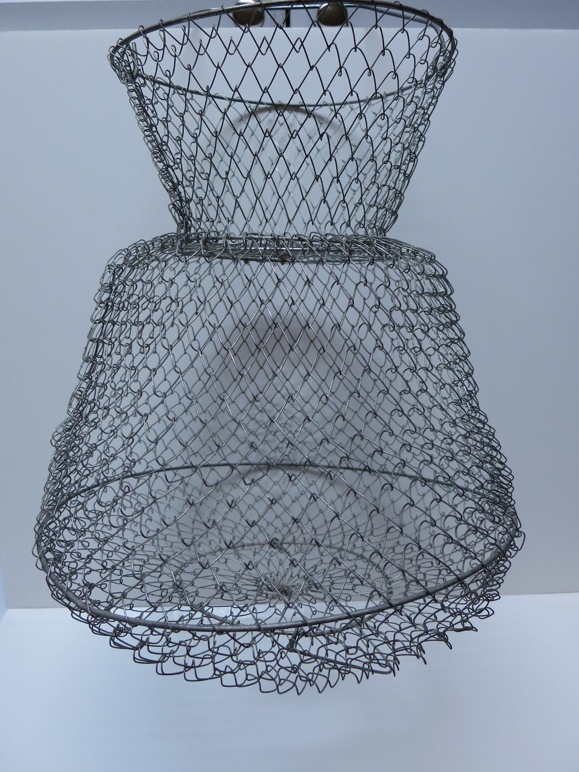 Wire Fishing Basket Metal Collapsible Hanging by VintageTab