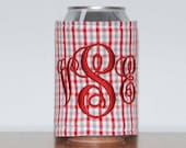 Custom Boutique Gingham Personalized Monogrammed Insulated Drink Can Koozie Cozy Coozie Drink Hugger Drink Huggie Coosie Koosie
