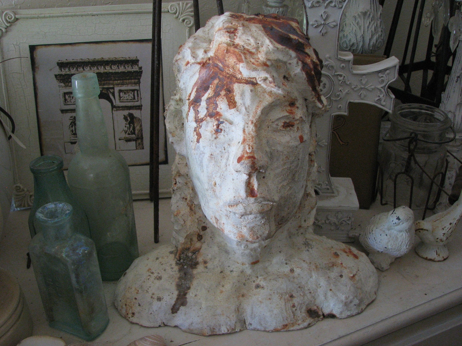 RESERVED Michele Ploughman Vintage Life Size Plaster Bust Head of Woman Signed