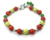 Turquoise Multicolor Bracelet Yellow Orange Green Gemstone Sterling Silver Jewelry Jewellery Bright Colors Summer Fashion Neon B-289