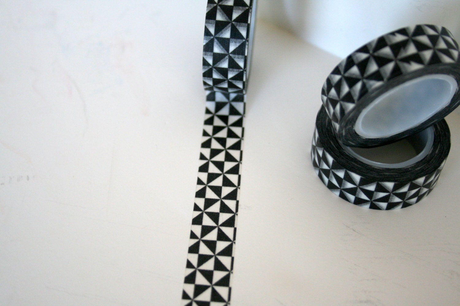 Black and White whimsical  pinwheel like washi tape, Black and white abstract washi tape,