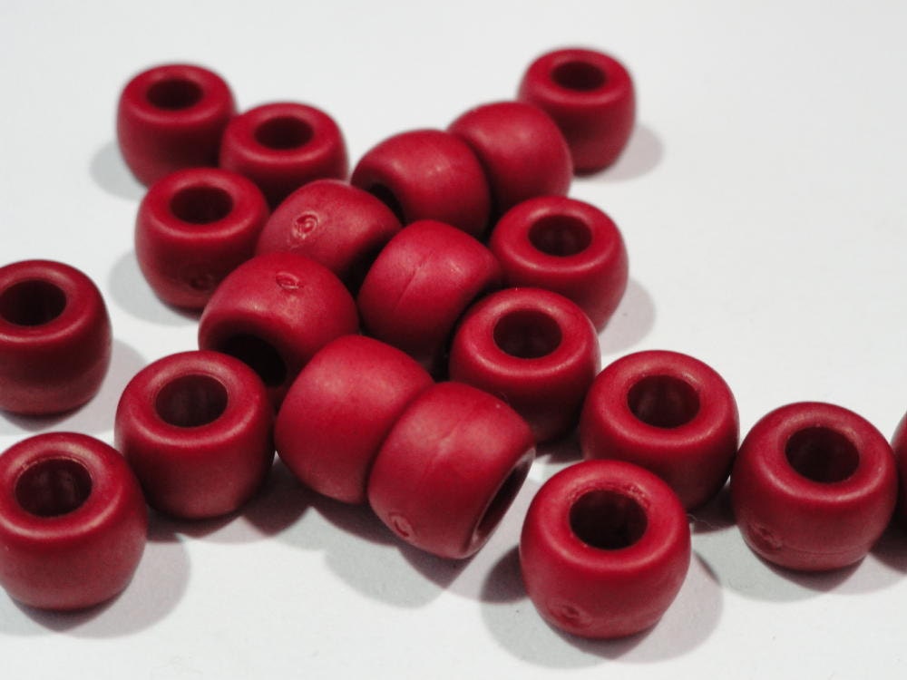 Brick Red Pony Beads, Large Hole, Acrylic, 8x6mm, 20 pcs