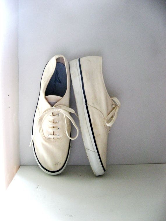 Vintage Sperry Sneakers Top Siders Off White Canvas Mens Size 10