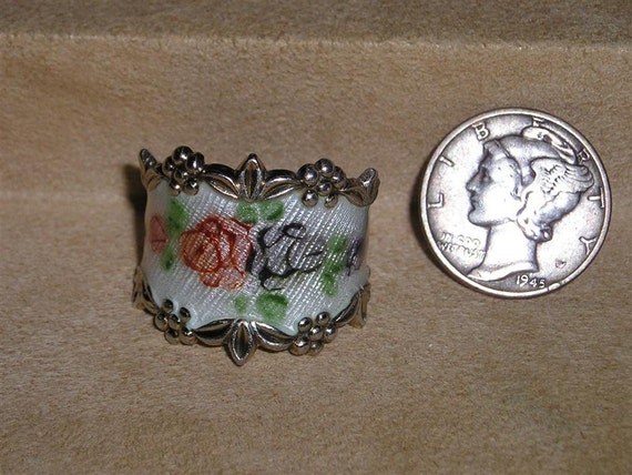 Vintage Sterling Silver Cloisonne Ring Cabbage Rose 1940's Size 7 ...