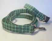 Green Woven Plaid Dog Collar Leash Set size Small