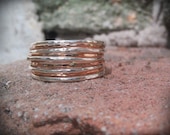 Stack Rings Hammered- Mixed metals set of 9, 14k rose gold filled and sterling silver hammered rings