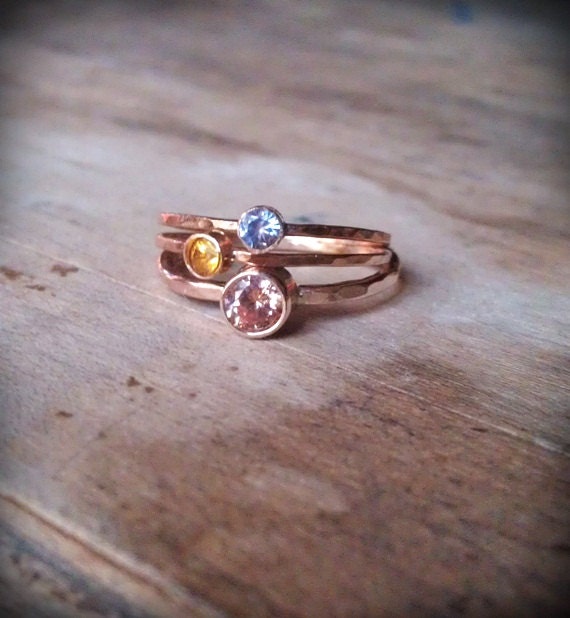 Stacking ring set faceted gemstone stack rings 14k gold bezel birthstone Fair Trade