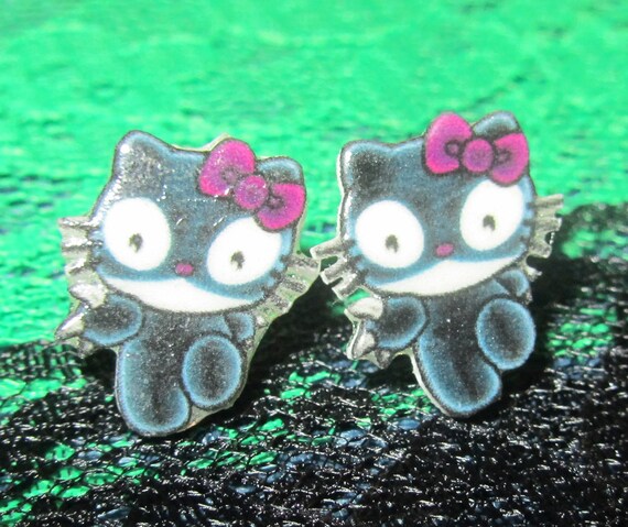 Hello Kitty Inspired Cat woman Kitty Stud Earrings Handmade Catwoman