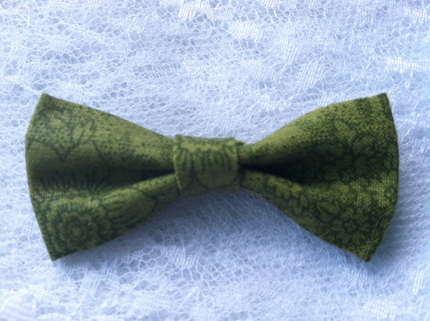 MINI Fabric bow hair or fashion accessory green floral pattern hair clip or brooch your choice vintage look