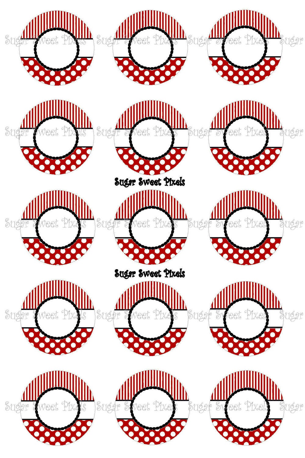 Red or Yellow Polka dot stripe  cigar band blank   1 inch Circle Bottlecap Images 4x6 sheet