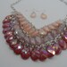 One of kind 3 Layer Tri -tone Pastel Bib Necklace and Earrings /One of a kind Beaded Statement Necklace and Earrings