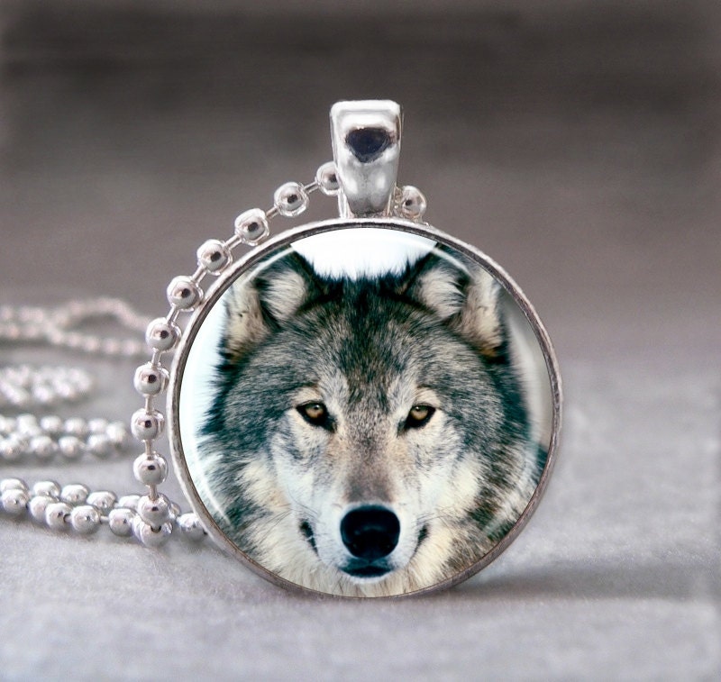 Wolf Face,  Photo Pendant, Altered Art Pendant, Glass Dome Pendant , no 983-38