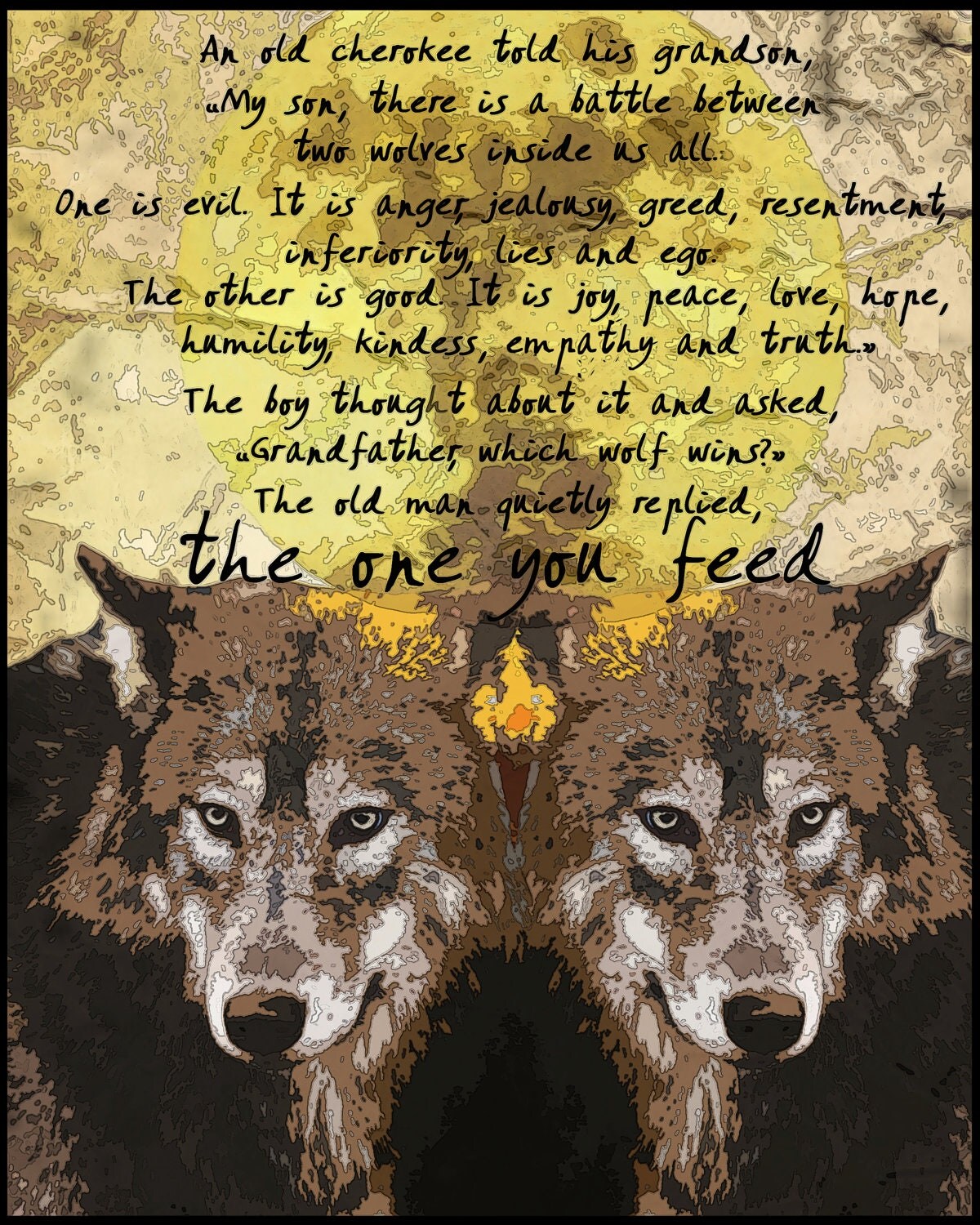 The One You Feed Cherokee Legendwolf By Tarasarthouse On Etsy