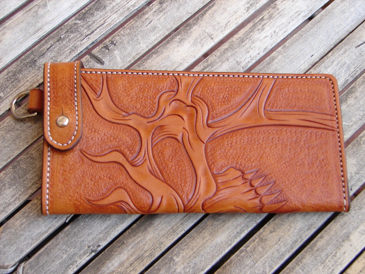 hand carved/tooled custom leather slimline wallet/billfold/checkbook & cold hard cash keeper