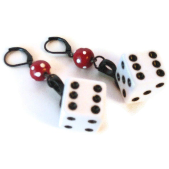 White Dice with Red Earrings
