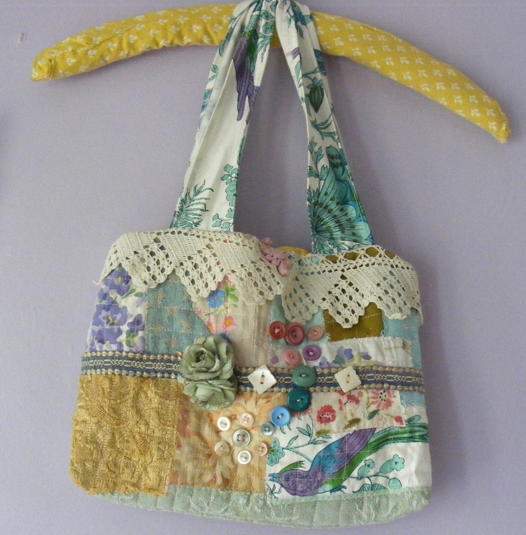 Bag Purse Peacock Recycled Upcycled Vintage Fabric