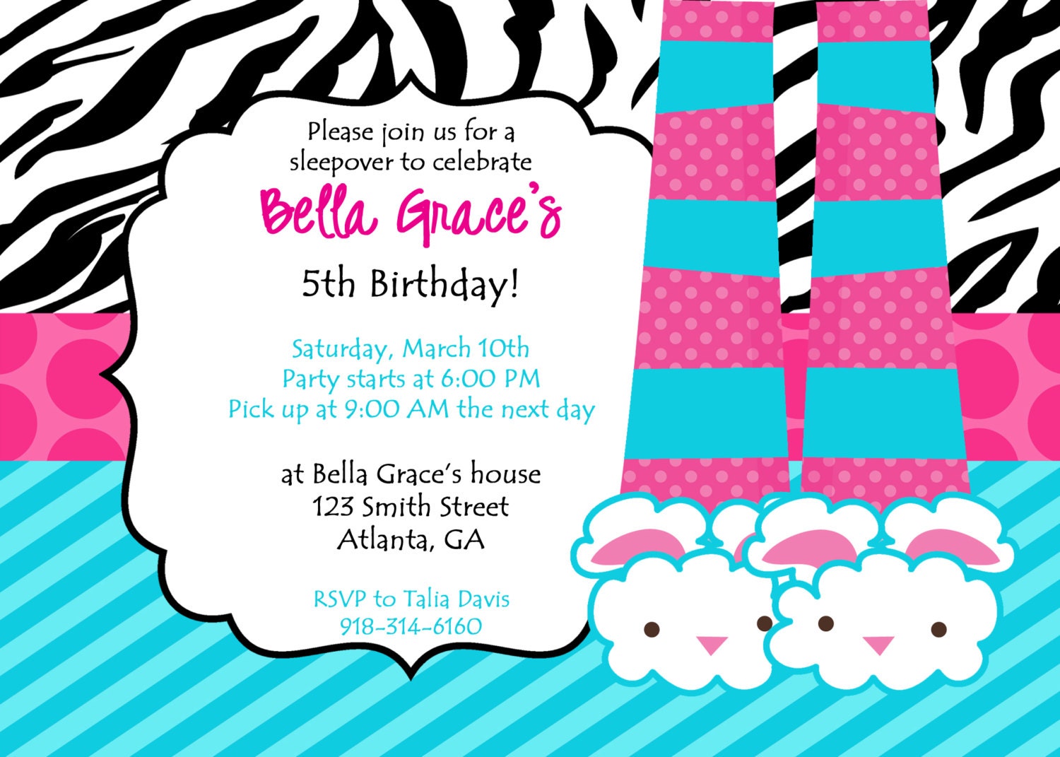 Printable Pajama Party Invitation. Customized Sleepover Party Invite. Il_570xn