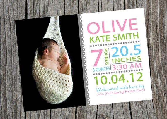 Customized Printable Baby Birth Announcement. Subway Art Birth Announcement. Il_570xn