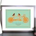 Art for Couples, Tandem Bicycle and Birds- 8.5X11 Inches, more sizes and colors, Valentine's Day, Wedding Gift