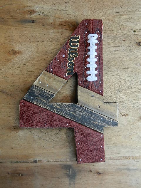 Upcycled Football Number 4 or any number of your choosing