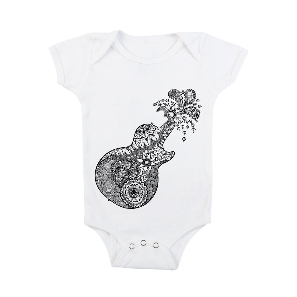 Childrens Clothing GUITAR Baby  Onesie Bodysuit - White  (4 Colors) (chbb)