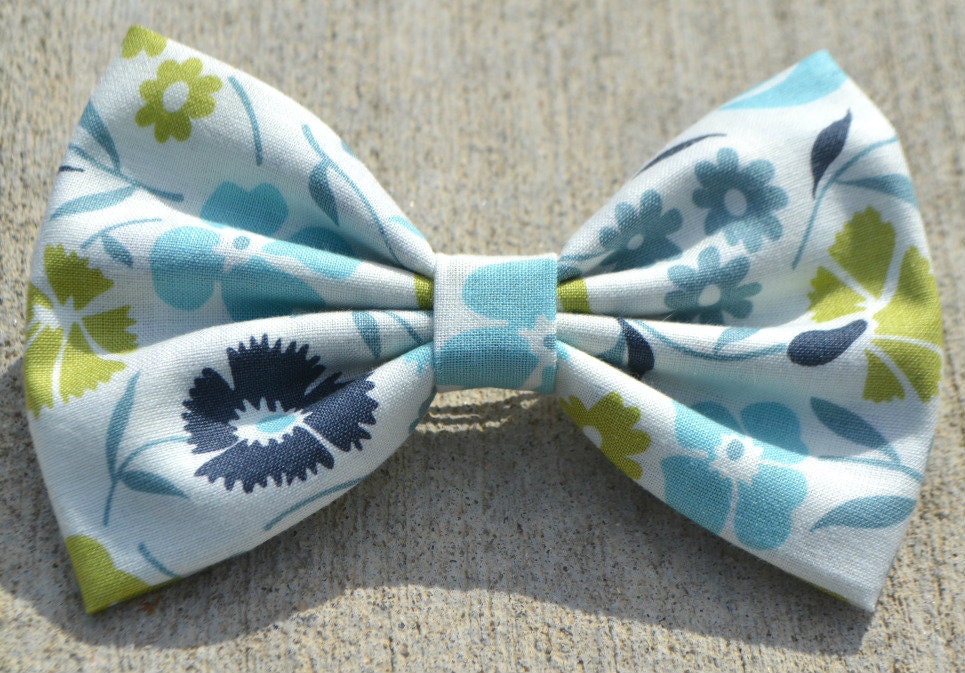 Green and Blue Floral Hair Bow