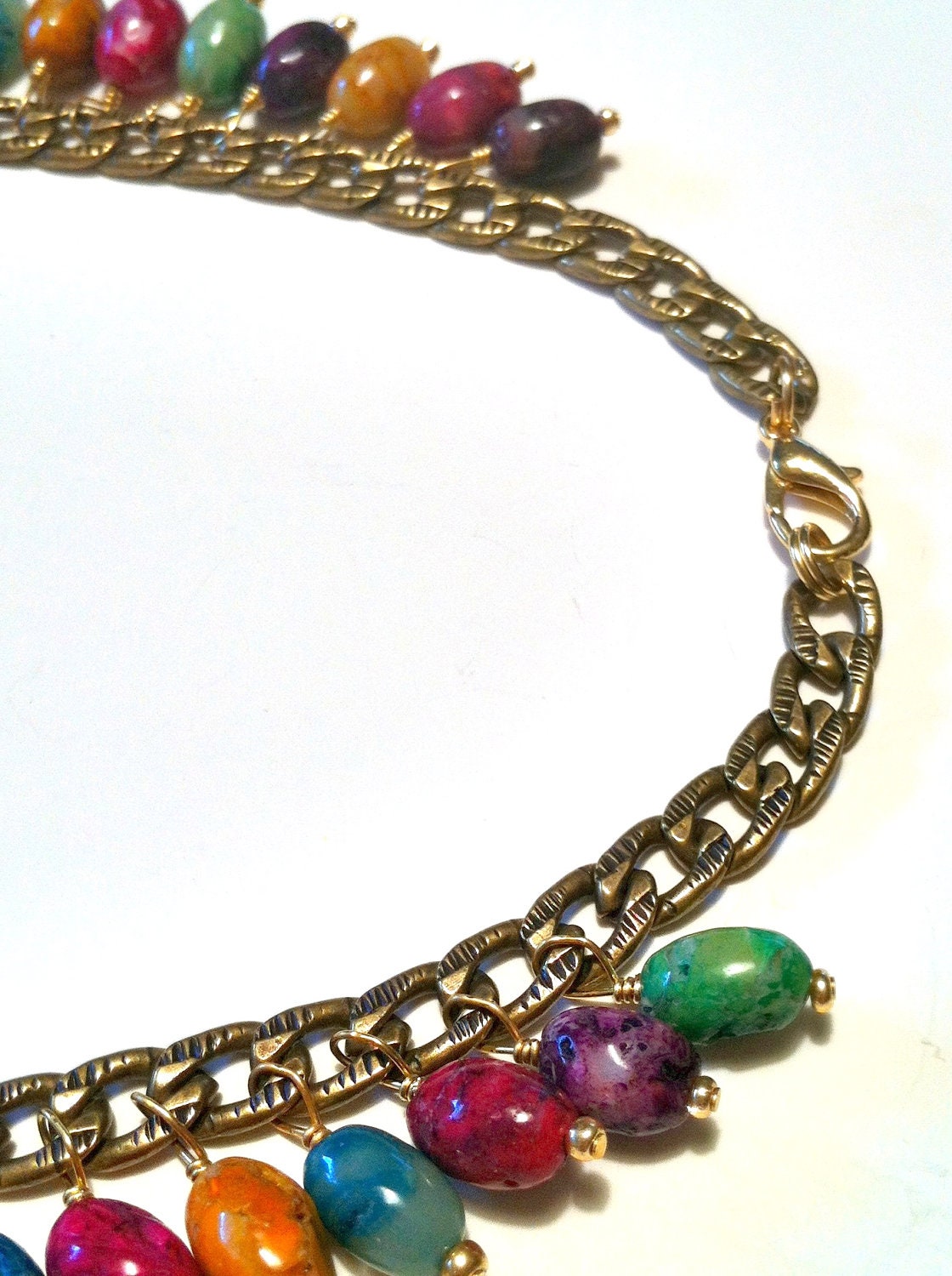 Summer Cluster Necklace-Fringe Necklace, Trendy, Multicolored Necklace, Beadwork, Beaded Necklace, Stone Necklace