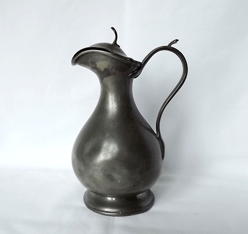 Antique pewter lidded jug or pitcher by James Dixon & sons, Sheffield