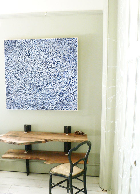 Sale - Buy 2 Get 1 Free - Evening Moon - 36"x36" - Blue on white background - Blue Art Print