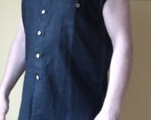 Linen men shirt without sleeves - black XL