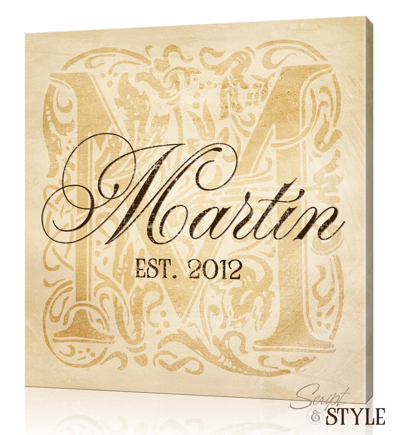 Personalized Family Name Sign, Canvas Wall Art, Includes Monogram, Last Name & Established Date, 16x16