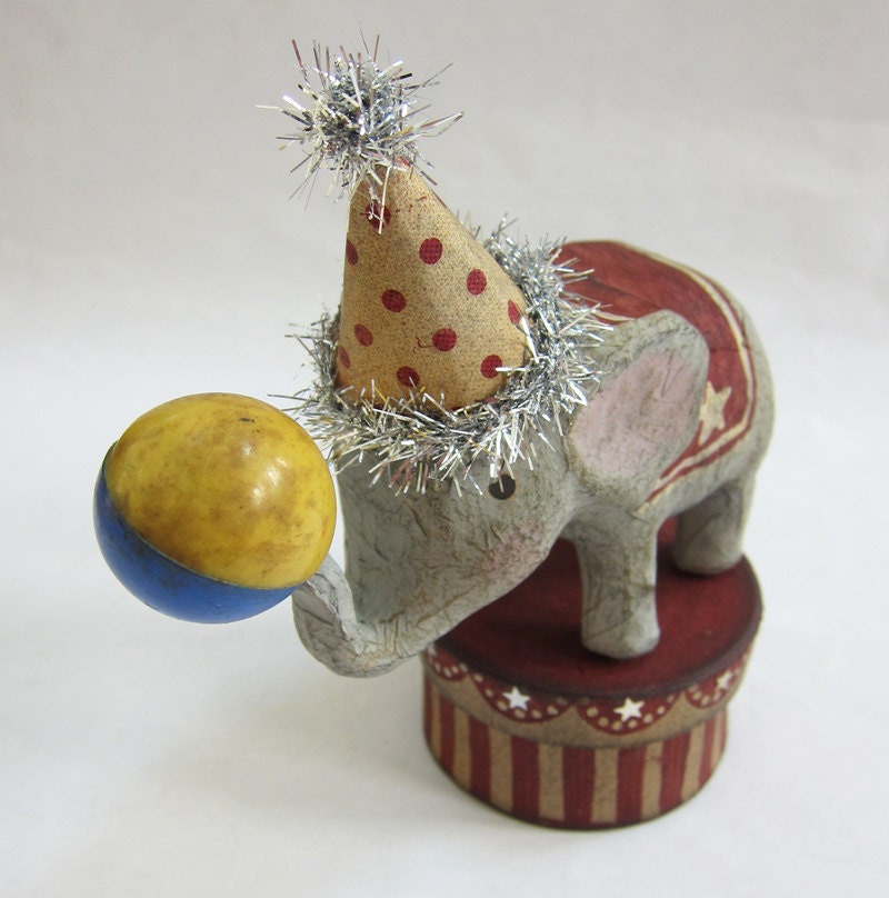 Circus Elephant on Striped Trinket Box