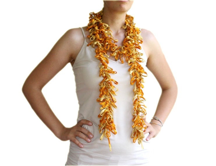 Scarflette in Yellow, Golden Glitters and Mustard - Spring Summer Fall Fashion - Women and Teens Accessories - Frizzy Scarf