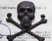 Large skull and crossed bones, black patina brass stamping, 55mm