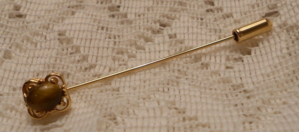 Vintage Tiger Eye Gold Tone Stick Pin with Original Box