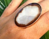 Coconut Ring- White Druzy and Sterling Silver