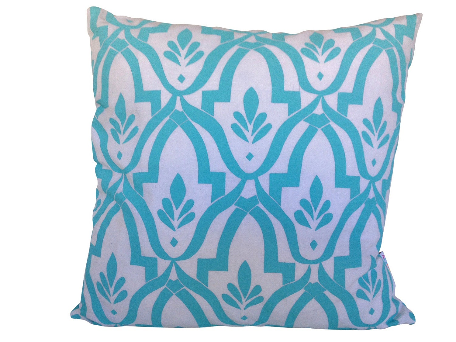 Wheat cushion cover in aqua ink on white linen/cotton 48cmx48cm