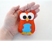 Owl sensory Key chain - Grenadine orange and water blue - rattle toy - children toy - Ready now