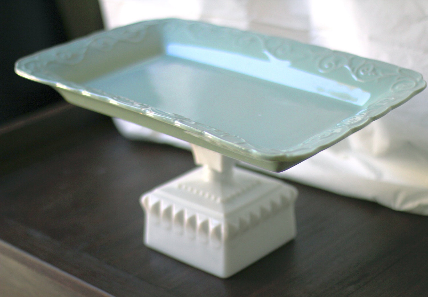 16" Cake Pedestal Stand - Robin Egg Blue / Rectangle Cupcake Stand Dessert Pedestal / Cookie Tray Cookie Platter Pedestal for Custom Cookies