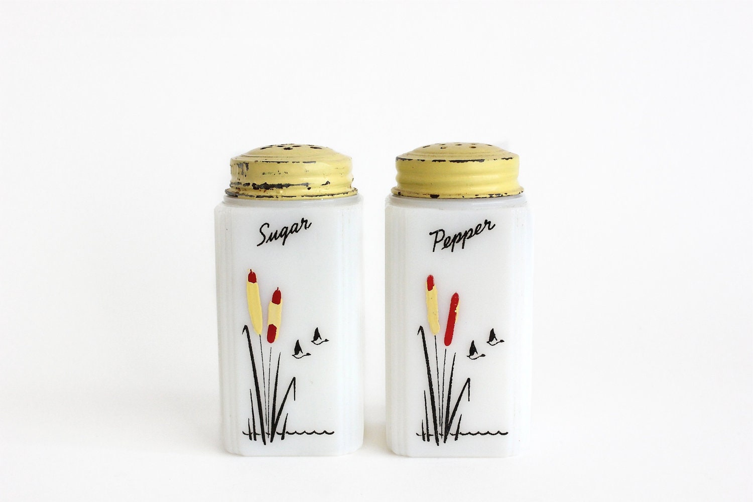 McKee Tipp Cattails SUGAR and Pepper Shakers