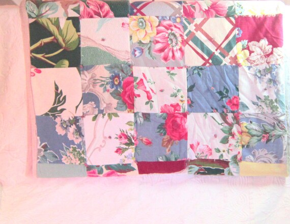 Vintage Bark Cloth Quilt Floral Bedding Linen by slatternhouse5