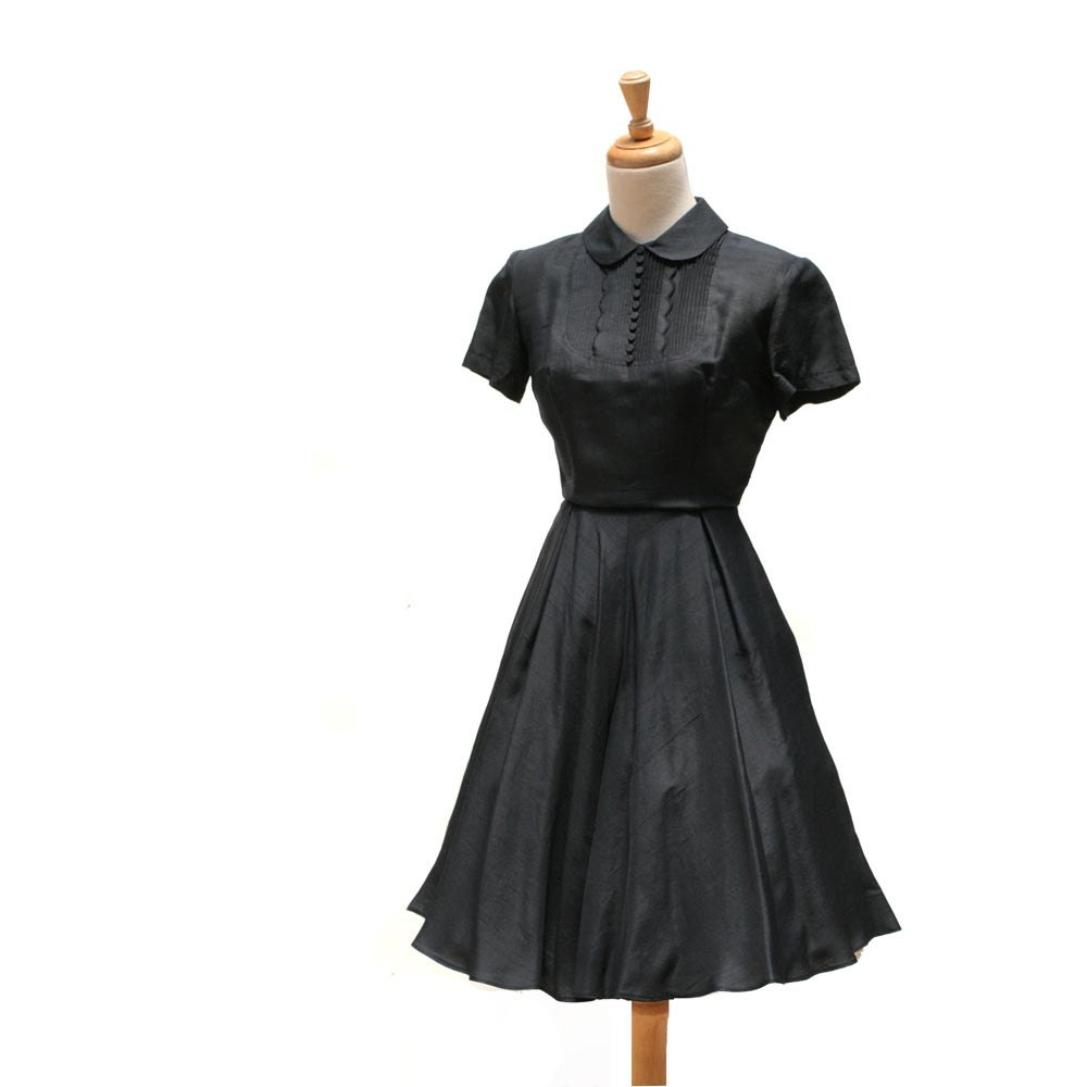 vintage navy blue silk dress