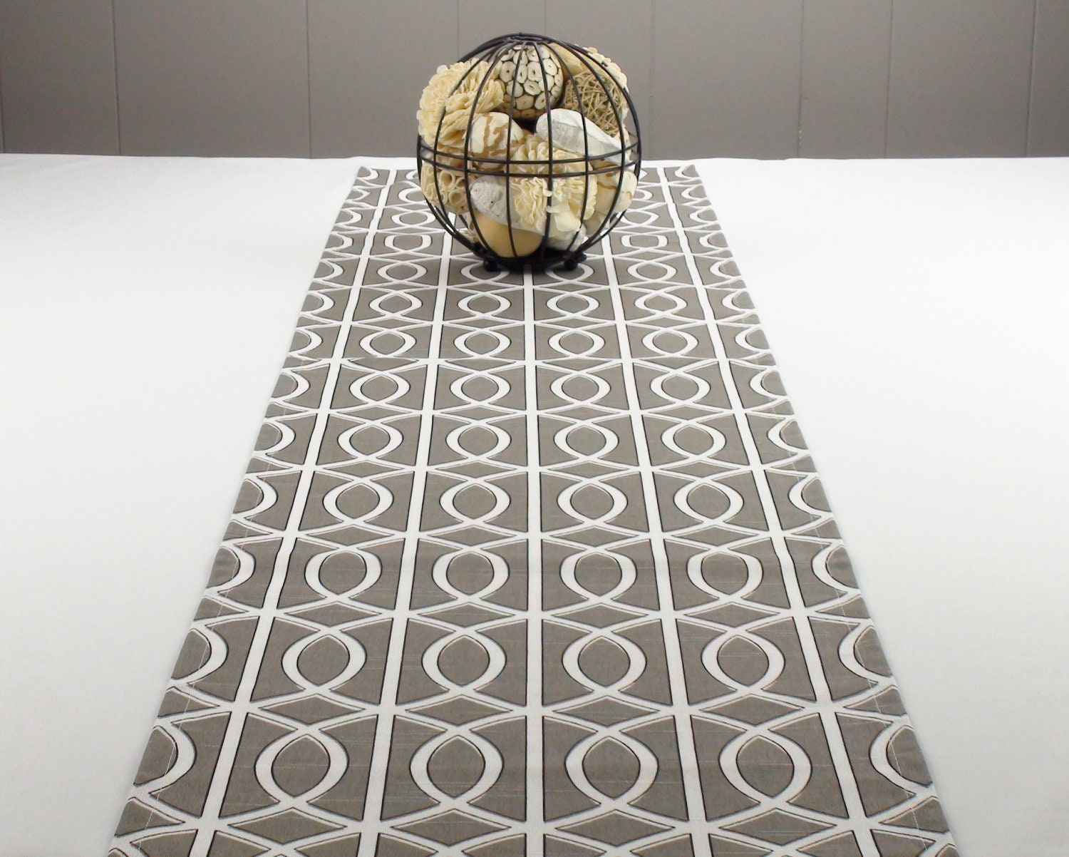 Modern Geometric Table Runner - Charcoal Grey and White Colors 96 inch long table runner - ProperPillow