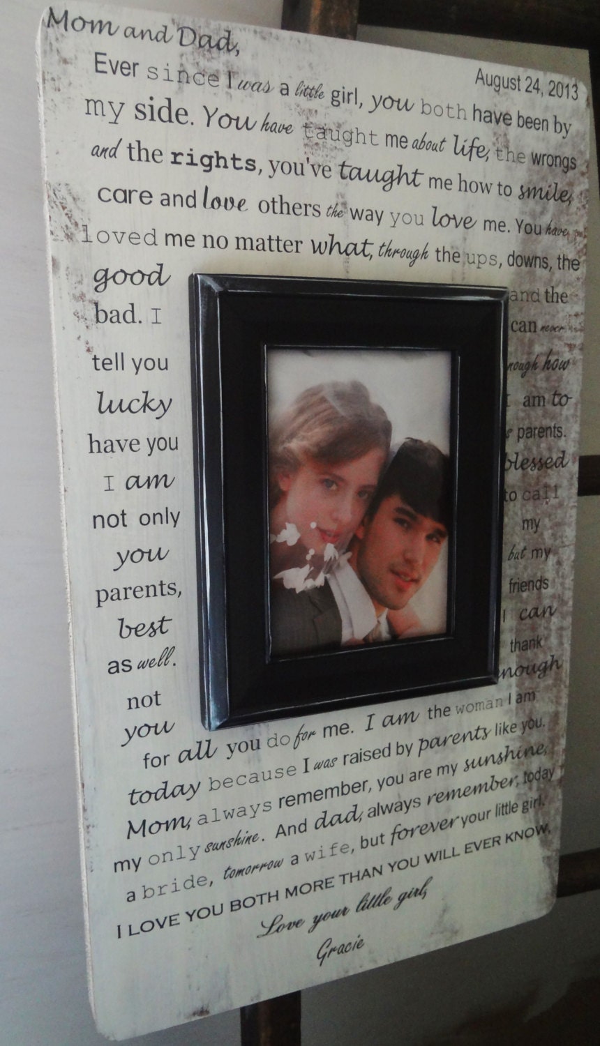 Personalized Picture Frame 13 x 22 Wedding Gift for Parents of the Bride Groom Letter Thank You Anniversary Birthday Shower New Baby
