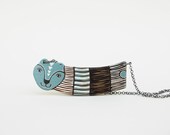 Bear Necklace Grey Animal Necklace Woodland Necklace Striped Geometric Necklace Wearable Art