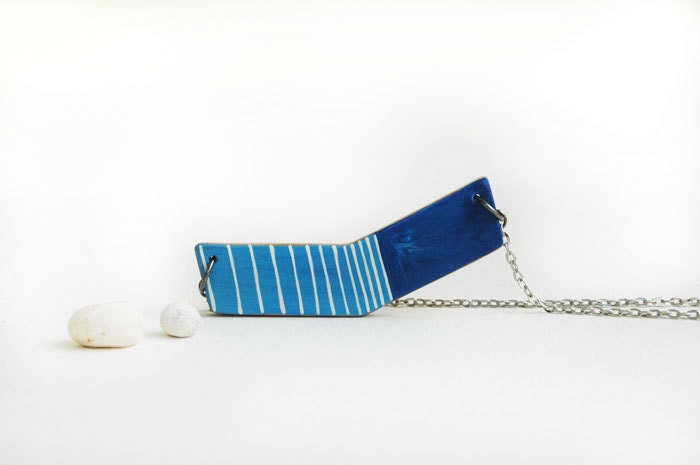 Navy Blue Chevron Necklace Geometric Necklace Wooden Necklace